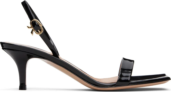 Gianvito Rossi Black Ribbon Kitten Heeled Sandals