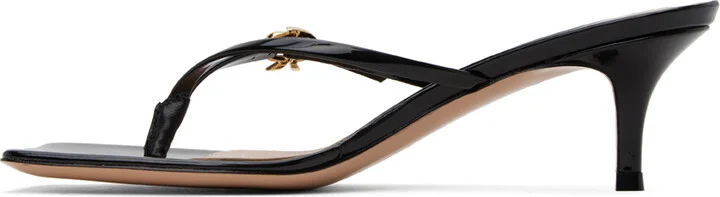 Gianvito Rossi Black Ribbon Thong Heeled Sandals - Image 3
