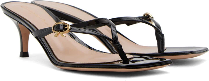 Gianvito Rossi Black Ribbon Thong Heeled Sandals - Image 4