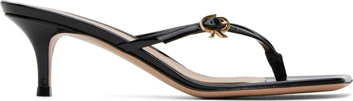 Gianvito Rossi Black Ribbon Thong Heeled Sandals