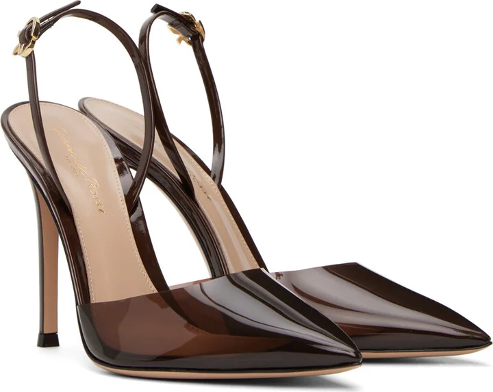 Gianvito Rossi Brown Ribbon D'Orsay Heels - Image 4
