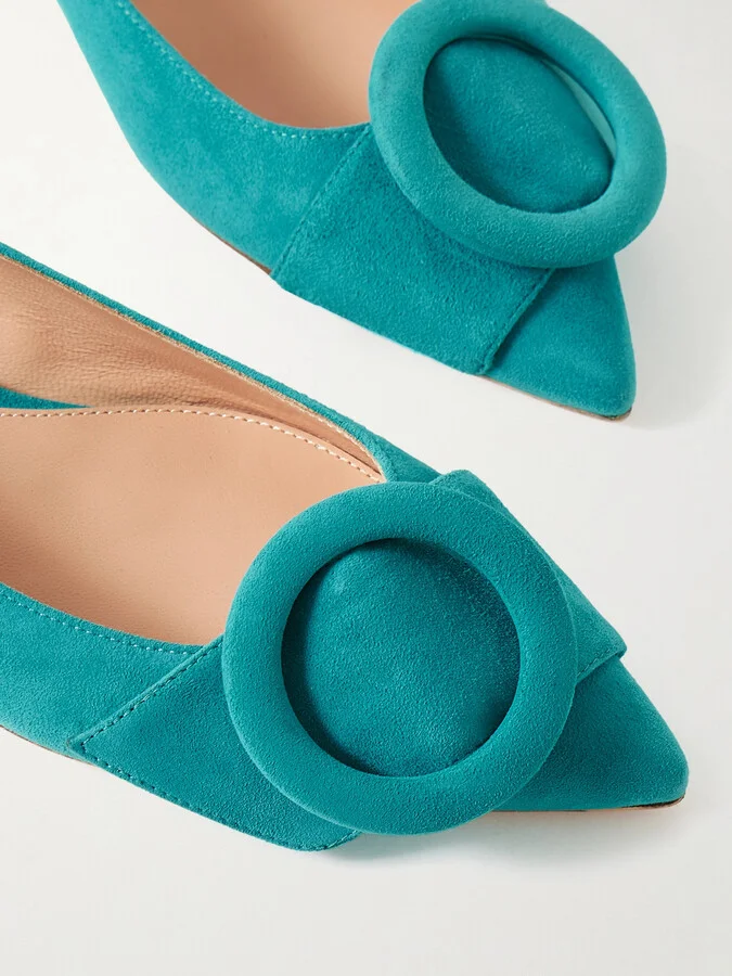Gianvito Rossi - Buckled Suede Point-toe Flats - Blue - Image 4