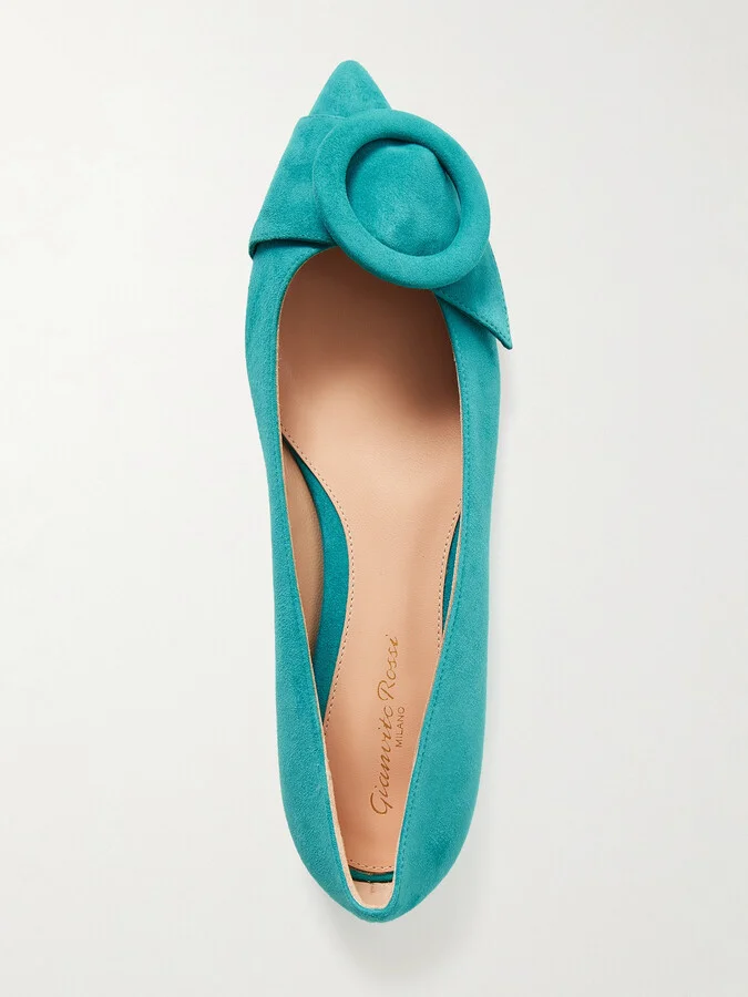 Gianvito Rossi - Buckled Suede Point-toe Flats - Blue - Image 5