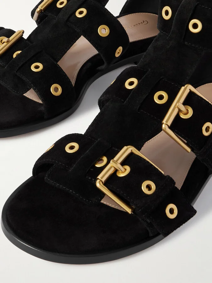 Gianvito Rossi - Buckled Suede Sandals - Black - Image 4