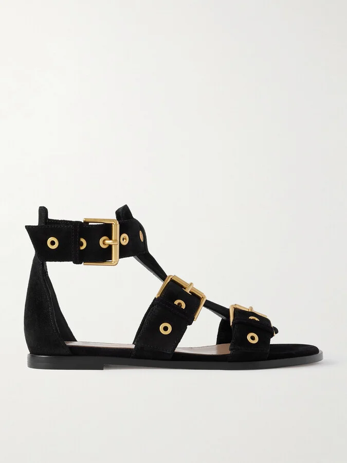 Gianvito Rossi - Buckled Suede Sandals - Black