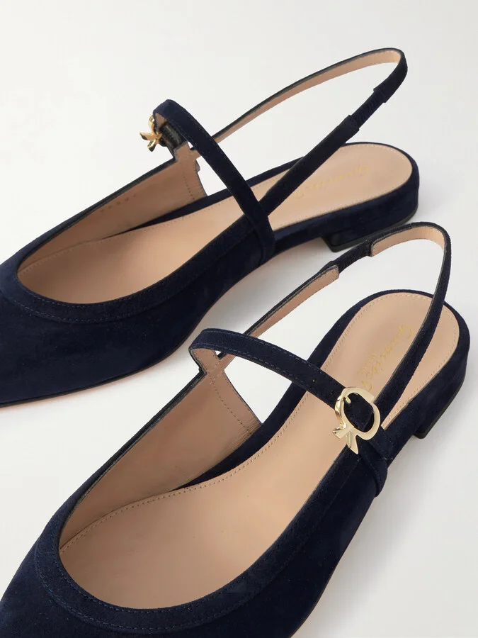 Gianvito Rossi - Buckled Suede Slingback Flats - Blue - Image 4