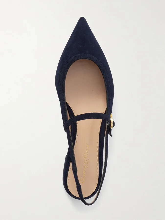 Gianvito Rossi - Buckled Suede Slingback Flats - Blue - Image 5
