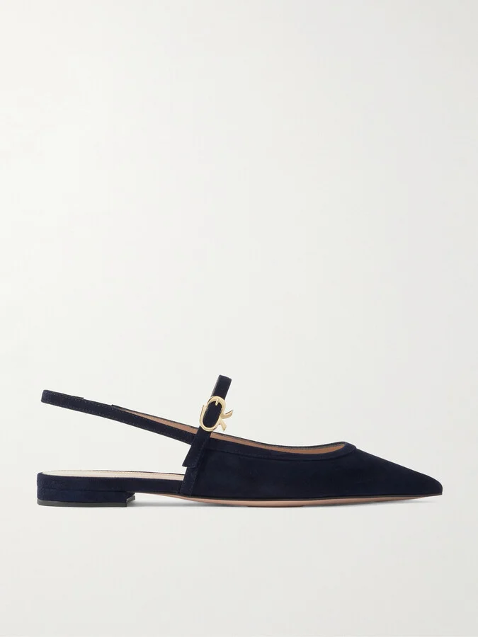 Gianvito Rossi - Buckled Suede Slingback Flats - Blue
