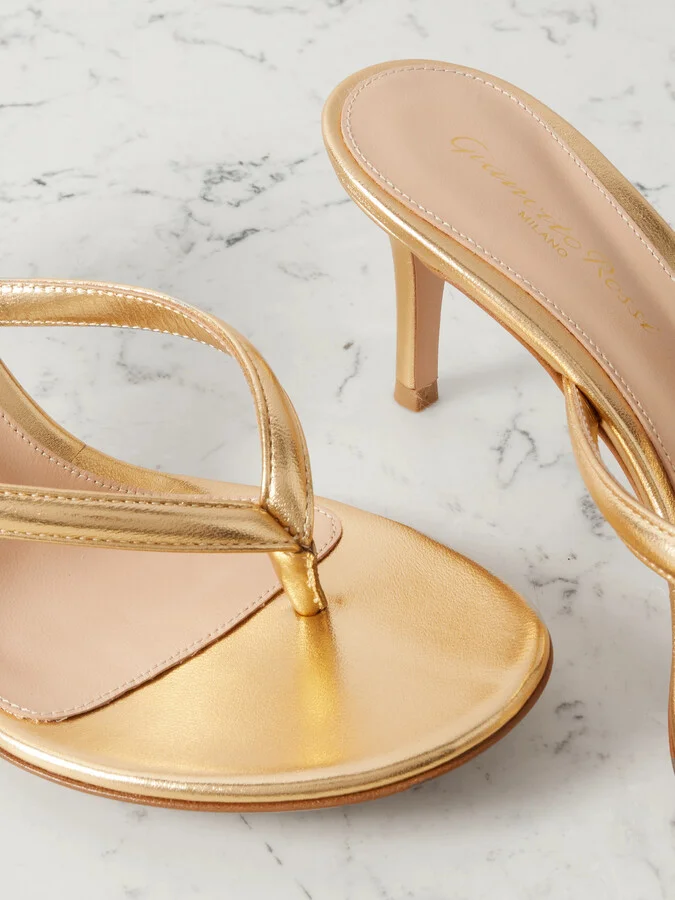 Gianvito Rossi - Calypso 70 Metallic Leather Sandals - Gold - Image 4