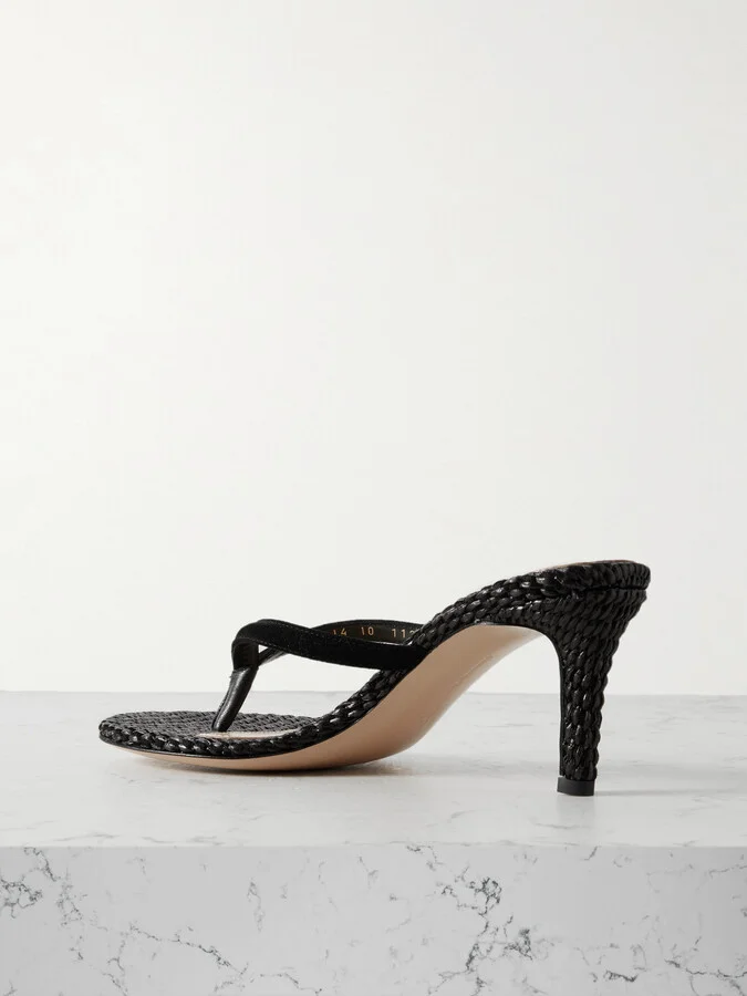 Gianvito Rossi - Calypso 70 Suede-trimmed Raffia Sandals - Black - Image 3