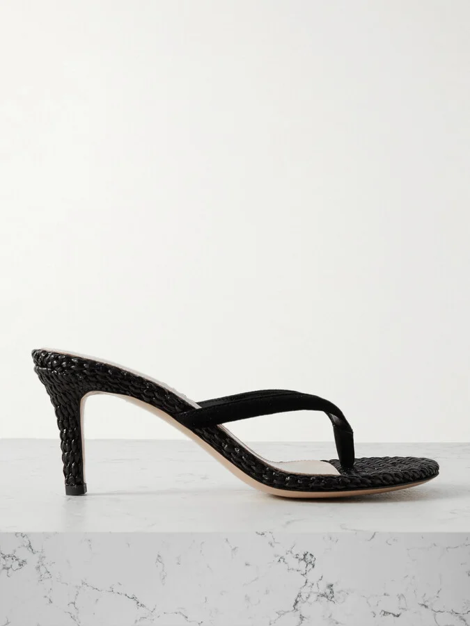 Gianvito Rossi - Calypso 70 Suede-trimmed Raffia Sandals - Black