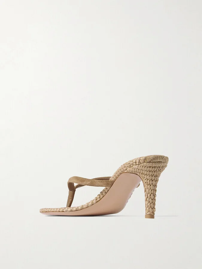 Gianvito Rossi - Calypso 80 Suede-trimmed Raffia Sandals - Brown - Image 3