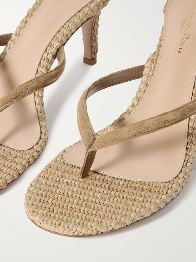 Gianvito Rossi - Calypso 80 Suede-trimmed Raffia Sandals - Brown - Image 4