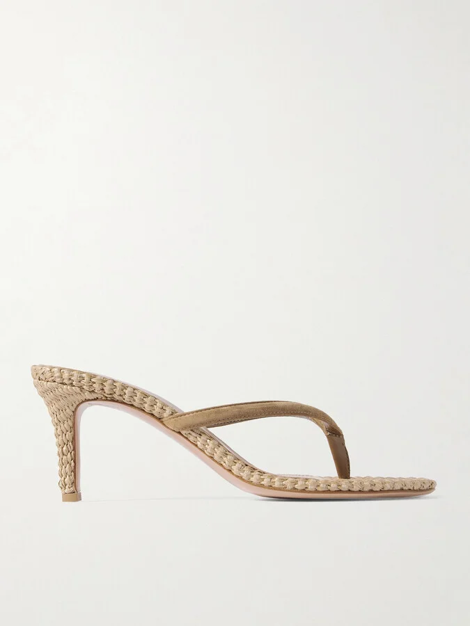 Gianvito Rossi - Calypso 80 Suede-trimmed Raffia Sandals - Brown