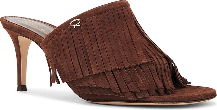 Gianvito Rossi Camoscio Fringe Mule Sandal in Brown - Image 2