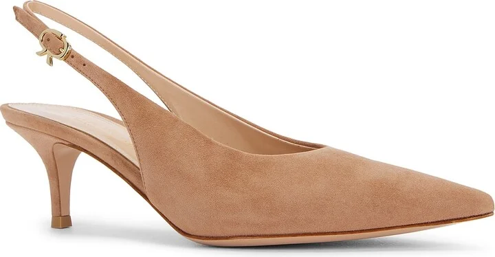 Gianvito Rossi Camoscio Slingback Kitten Heel in Brown - Image 2