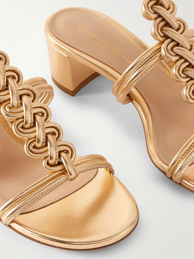 Gianvito Rossi - Capua 45 Braided Metallic Leather Sandals - Gold - Image 4