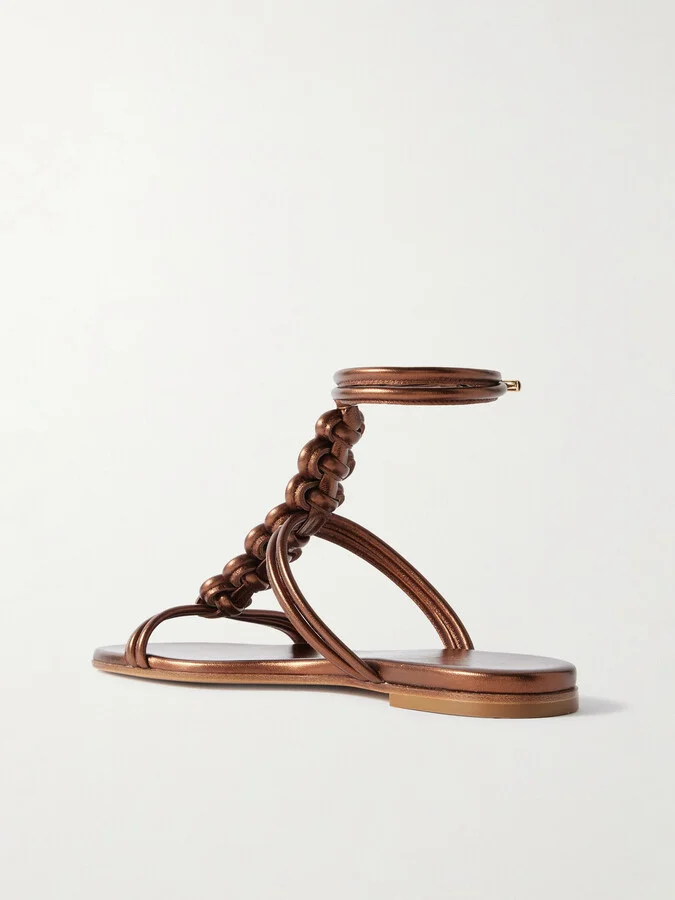 Gianvito Rossi - Capua Metallic Braided Leather Sandals - Brown - Image 3