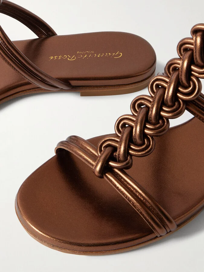 Gianvito Rossi - Capua Metallic Braided Leather Sandals - Brown - Image 4