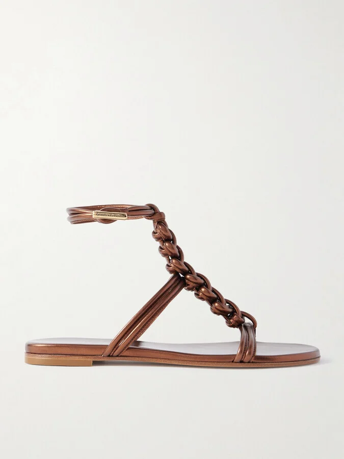 Gianvito Rossi - Capua Metallic Braided Leather Sandals - Brown