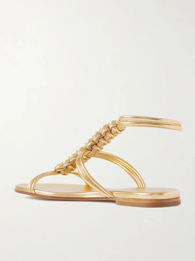 Gianvito Rossi - Capua Metallic Braided Leather Sandals - Gold - Image 3