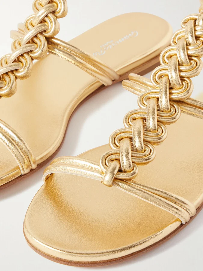 Gianvito Rossi - Capua Metallic Braided Leather Sandals - Gold - Image 4