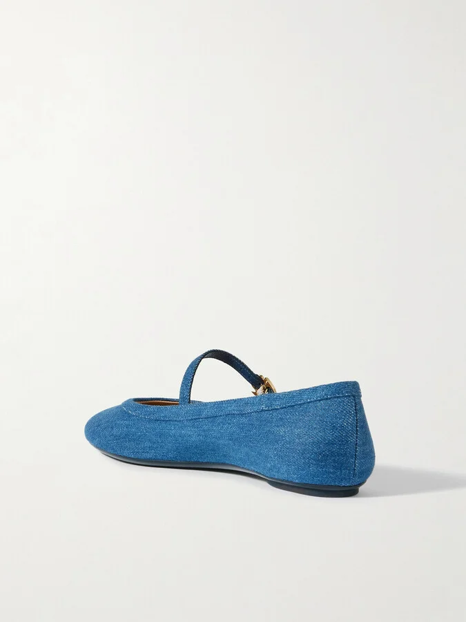 Gianvito Rossi - Carla Denim Mary Jane Ballet Flats - Blue - Image 3