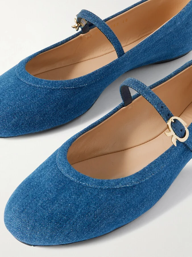 Gianvito Rossi - Carla Denim Mary Jane Ballet Flats - Blue - Image 4
