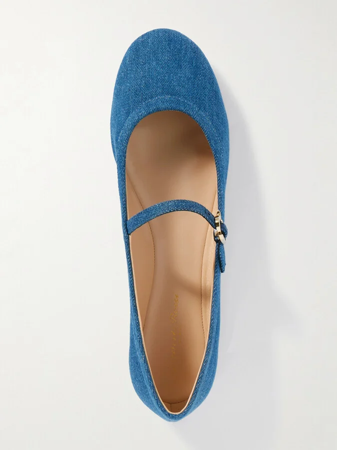 Gianvito Rossi - Carla Denim Mary Jane Ballet Flats - Blue - Image 5