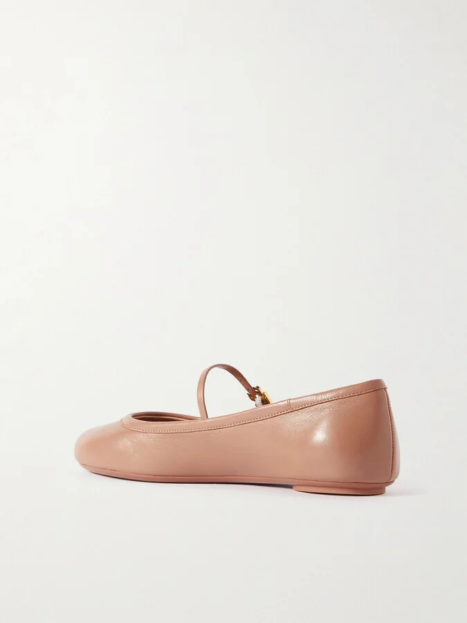 Gianvito Rossi - Carla Leather Mary Jane Ballet Flats - Neutrals - Image 3