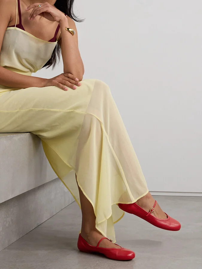 Gianvito Rossi - Carla Leather Mary Jane Ballet Flats - Red - Image 2