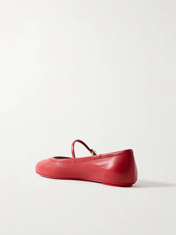 Gianvito Rossi - Carla Leather Mary Jane Ballet Flats - Red - Image 3