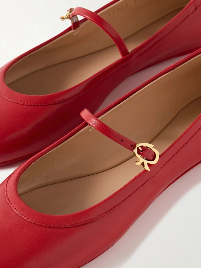 Gianvito Rossi - Carla Leather Mary Jane Ballet Flats - Red - Image 4
