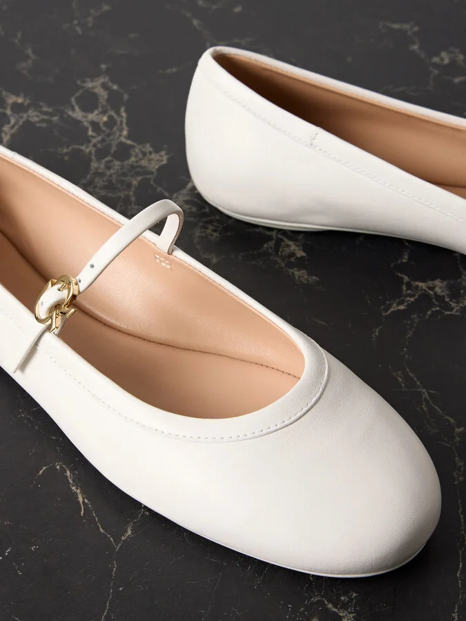 Gianvito Rossi - Carla Leather Mary Jane Ballet Flats - White - Image 4