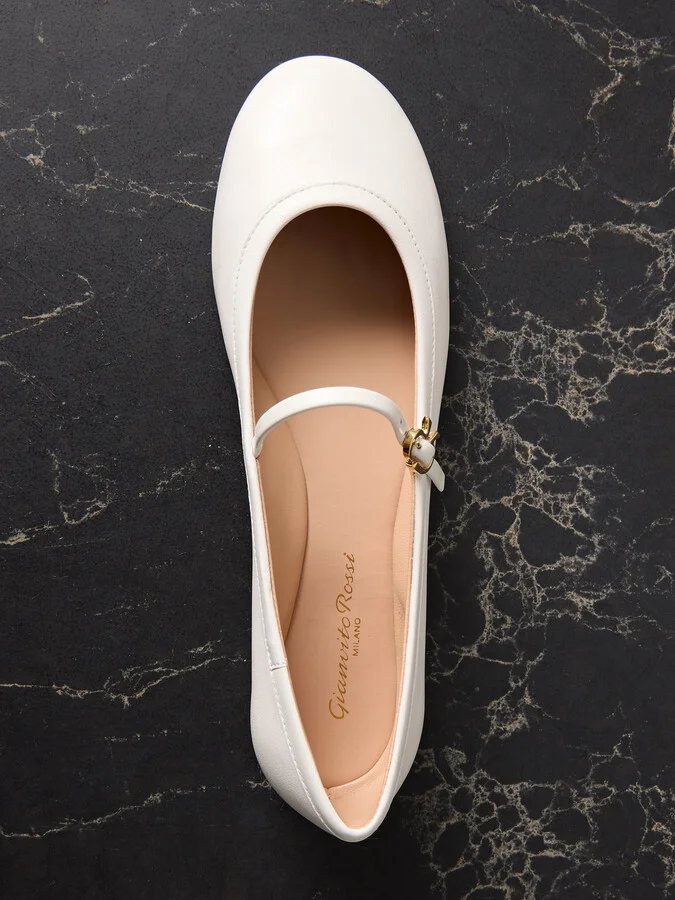 Gianvito Rossi - Carla Leather Mary Jane Ballet Flats - White - Image 5