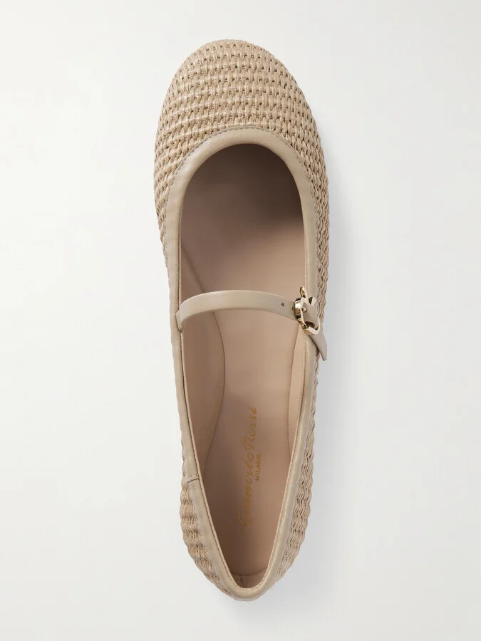 Gianvito Rossi - Carla Leather-trimmed Raffia Mary Jane Ballet Flats - Neutrals - Image 5