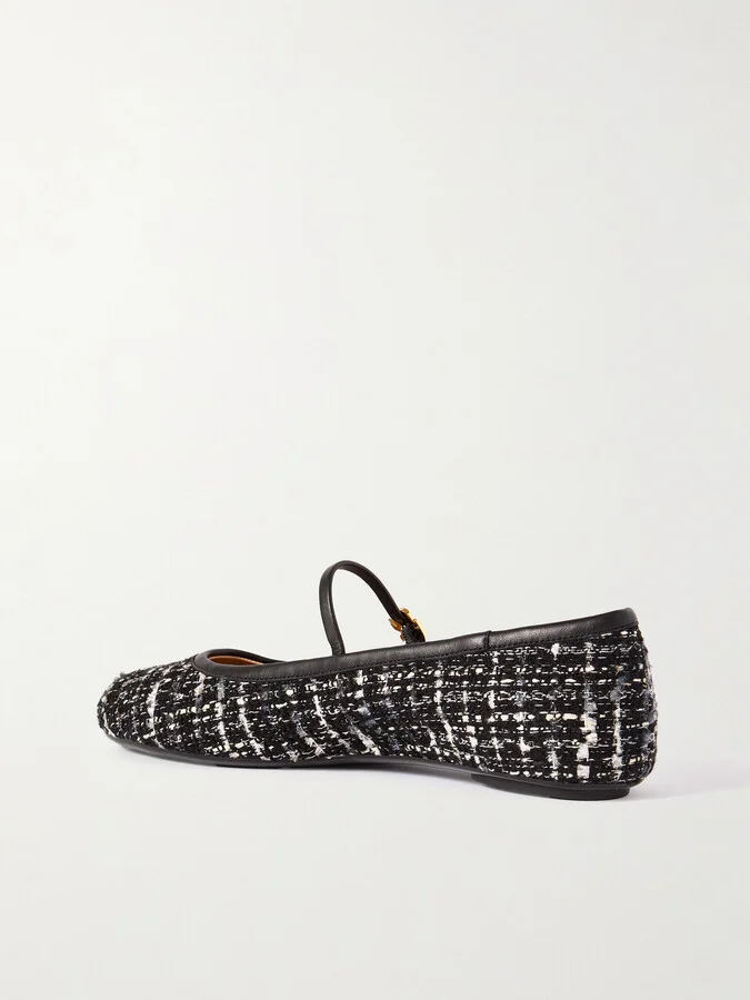 Gianvito Rossi - Carla Leather-trimmed Tweed Mary Jane Ballet Flats - Black - Image 3