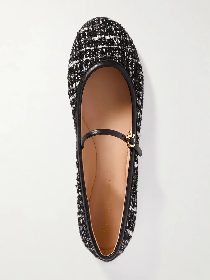 Gianvito Rossi - Carla Leather-trimmed Tweed Mary Jane Ballet Flats - Black - Image 5