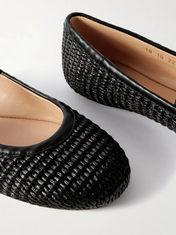 Gianvito Rossi - Carla Marbella Leather-trimmed Raffia Mary Jane Flats - Black - Image 4