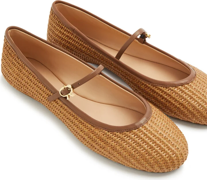 Gianvito Rossi Carla Marbella Woven Raffia Ballet Flats - Image 3