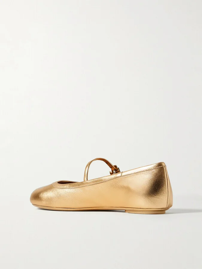 Gianvito Rossi - Carla Metallic Leather Mary Jane Flats - Gold - Image 3