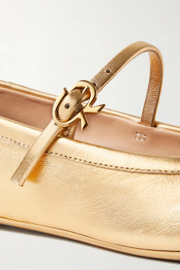 Gianvito Rossi - Carla Metallic Leather Mary Jane Flats - Gold - Image 4