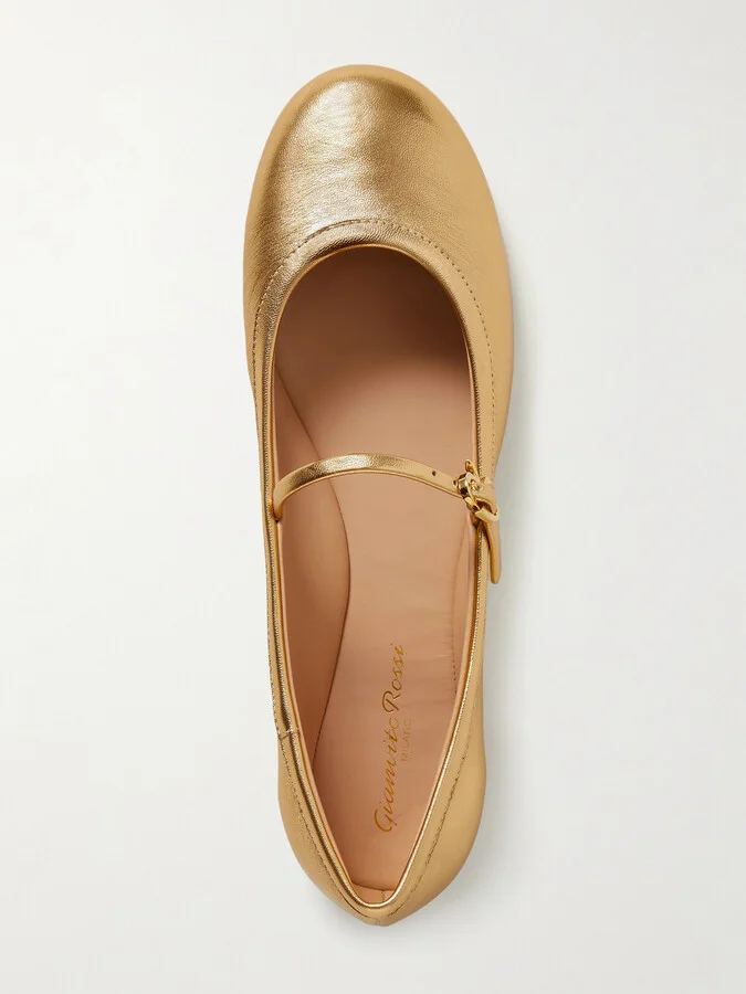Gianvito Rossi - Carla Metallic Leather Mary Jane Flats - Gold - Image 5