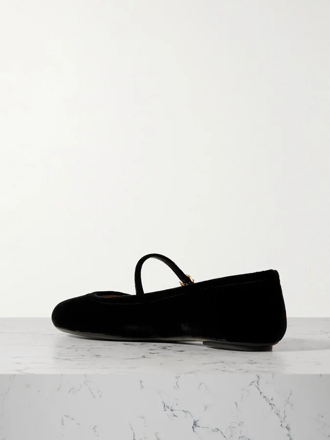 Gianvito Rossi - Carla Velvet Mary Jane Ballet Flats - Black - Image 3