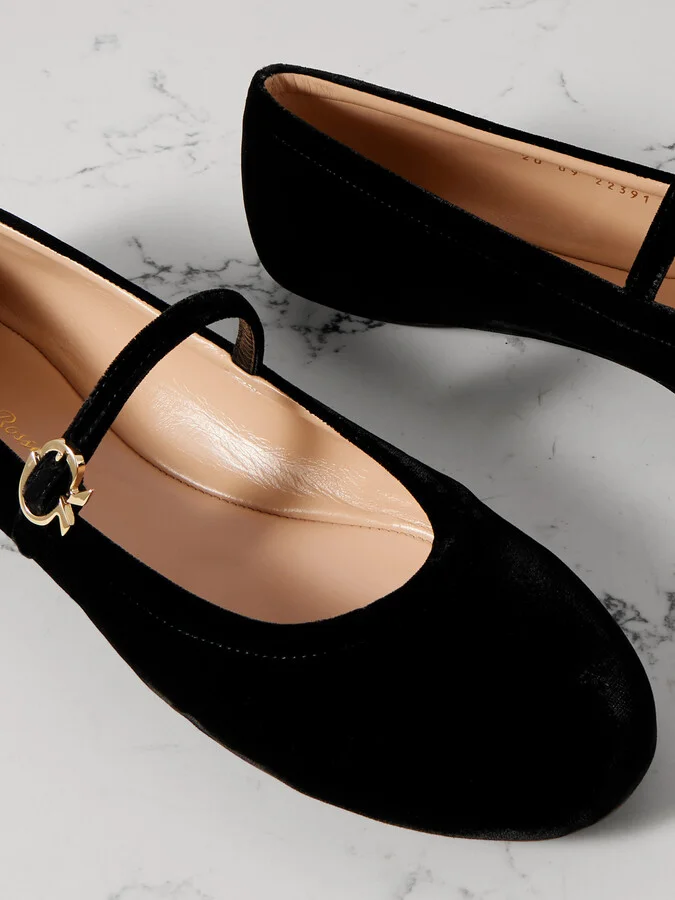 Gianvito Rossi - Carla Velvet Mary Jane Ballet Flats - Black - Image 4