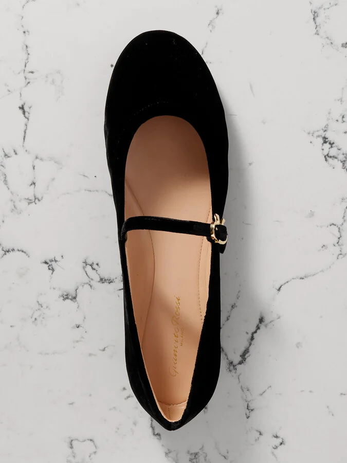 Gianvito Rossi - Carla Velvet Mary Jane Ballet Flats - Black - Image 5