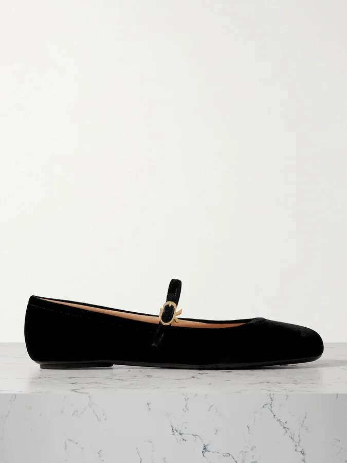 Gianvito Rossi - Carla Velvet Mary Jane Ballet Flats - Black
