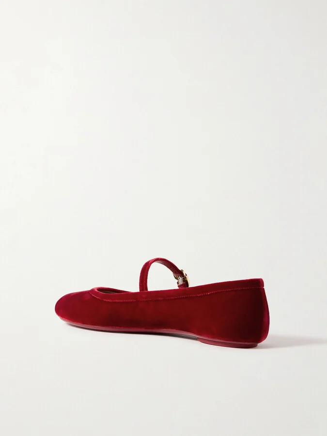 Gianvito Rossi - Carla Velvet Mary Jane Ballet Flats - Red - Image 3