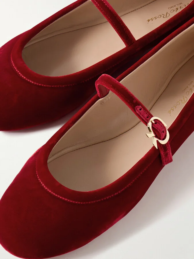 Gianvito Rossi - Carla Velvet Mary Jane Ballet Flats - Red - Image 4