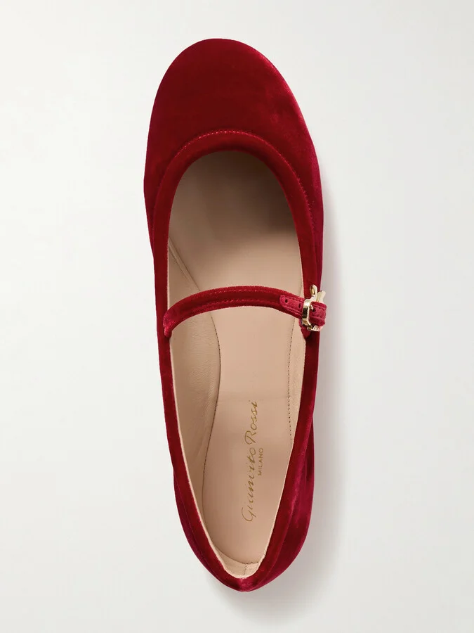 Gianvito Rossi - Carla Velvet Mary Jane Ballet Flats - Red - Image 5